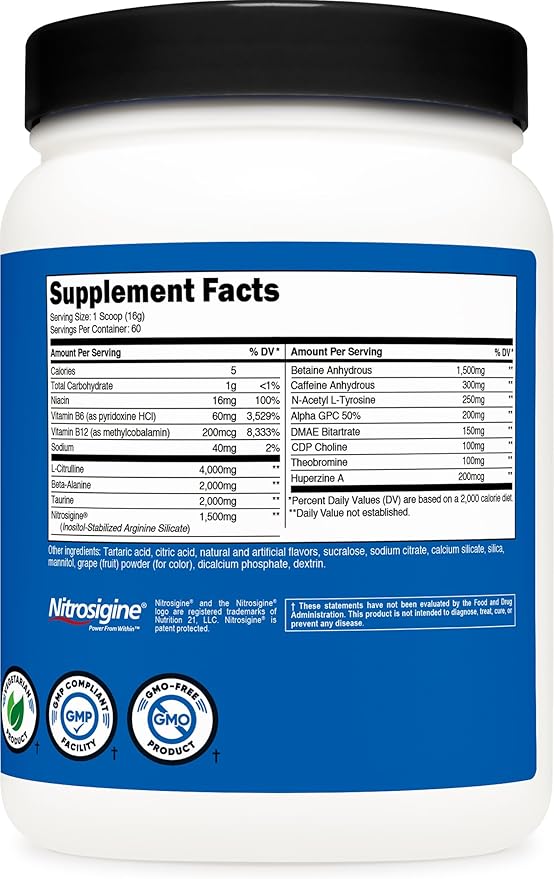 Nutricost Pre-X Xtreme Pre-Workout Complex Powder, Grape, 60 Servings, Vegetarian, Non-GMO and Gluten Free