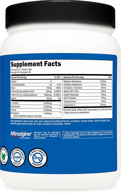 Nutricost Pre-X Xtreme Pre-Workout Complex Powder, Grape, 60 Servings, Vegetarian, Non-GMO and Gluten Free