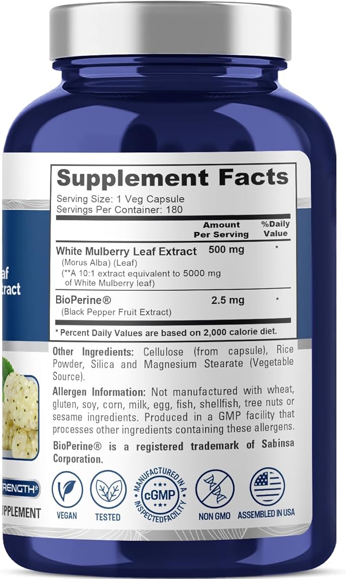 NusaPure White Mulberry Leaf Extract 5,000mg 180 Veggie Caps (Vegetarian, Bioperine)