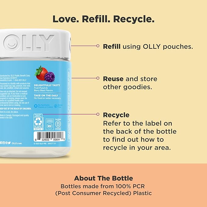 OLLY Kids Multivitamin & Probiotic Gummy, Digestive Support, Vitamins A, D, C, E, B, Zinc, Chewable Supplement, Berry Flavor, 50 day supply - 100 Count