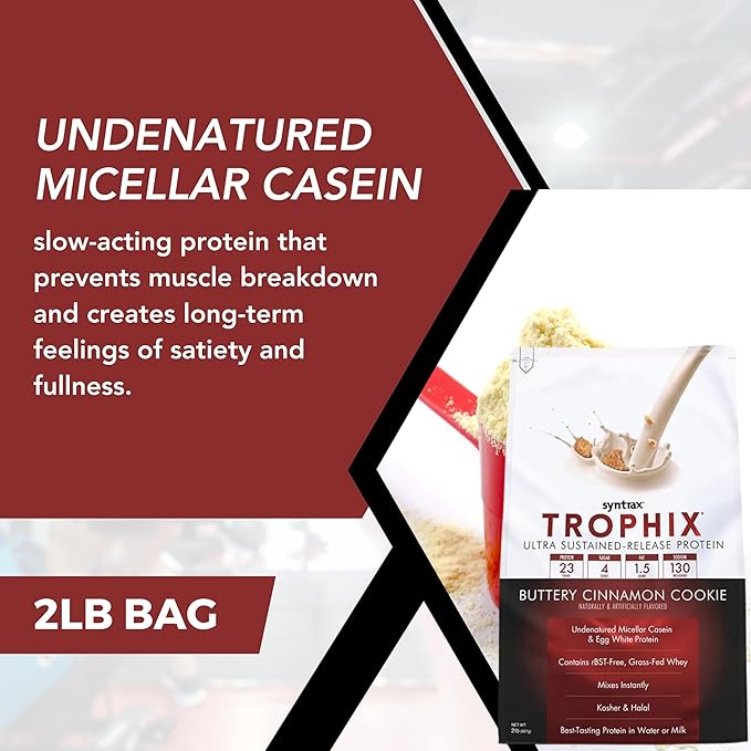 Syntrax Bundle: Trophix Undenatured Casein Protein Buttery Cinnamon Cookie - Instant Mix Whey Protein & Egg White Protein Powder - 2lbs High Protein Powder and Worldwide Nutrition Keychain
