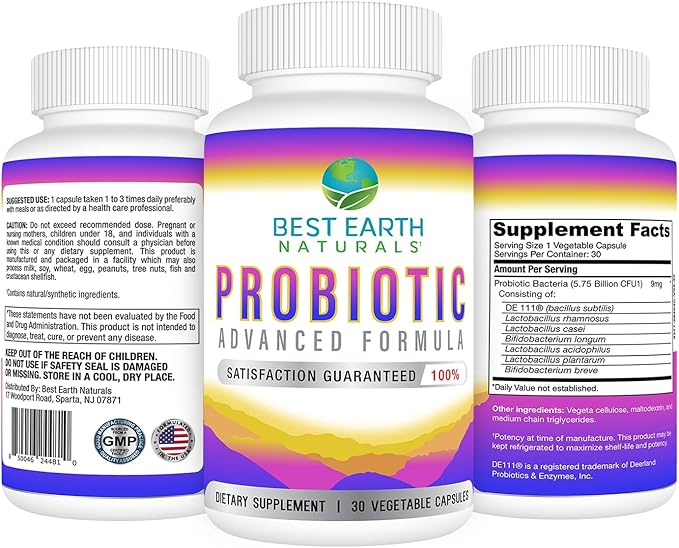 Best Earth Naturals Probiotics Advanced Formula for Women and Men with 5.75 Billion CFU - 30 Capsules (30 Day Supply)