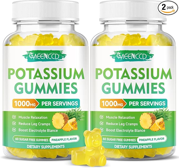 Potassium Citrate Gummies 1000mg, High Potency Potassium Supplement Gummies for Adults Women & Men, Potassium Gummies Support Leg Cramps & Muscle Health, Sugar-Free, Pineapple Flavor, 120 Count