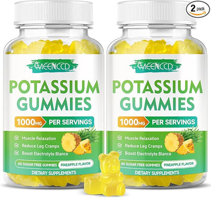Potassium Citrate Gummies 1000mg, High Potency Potassium Supplement Gummies for Adults Women & Men, Potassium Gummies Support Leg Cramps & Muscle Health, Sugar-Free, Pineapple Flavor, 120 Count