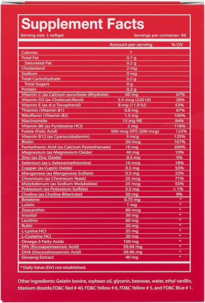 Vivioptal Active, 90 Softgels, Ginseng & Omega 3, Multivitamin & Multimineral, Gluten Free, German Formula