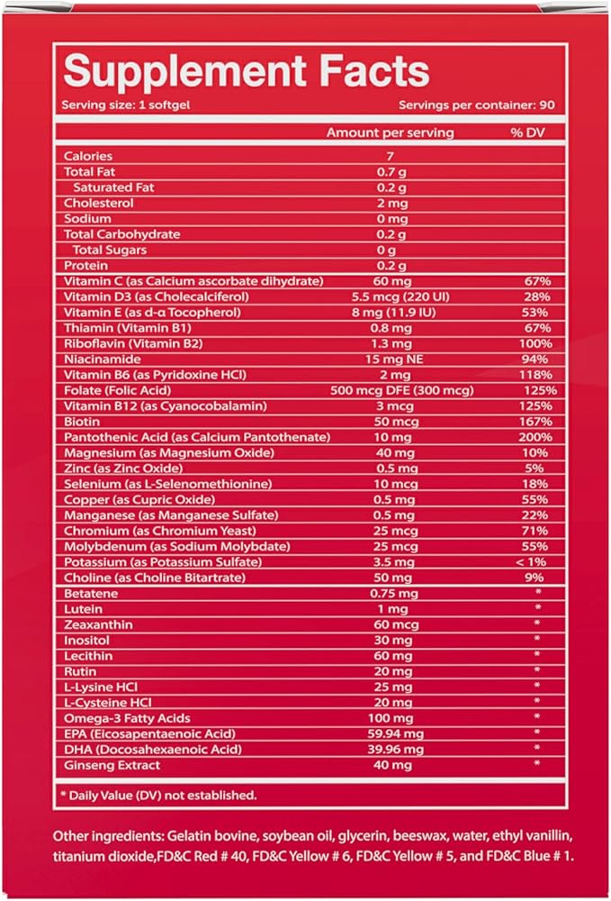 Vivioptal Active, 90 Softgels (1 Year Supply), Ginseng & Omega 3, Multivitamin & Multimineral, Gluten Free, German Formula
