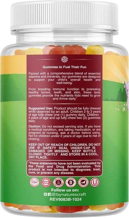 Plant Based Kids Multivitamin Gummies - Multivitamin for Kids Immunity Support Gummies with Vitamins A C D3 E B and Zinc Gelatin and Gluten Free Non-GMO Kids Vitamins Gummy Multivitamin Formula 120ct