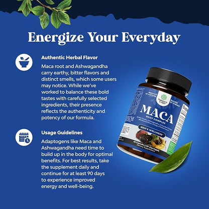 Potent Black Maca Root Capsules for Men - Herbal Wellness Supplement with Siberian Ginseng Ashwagandha and Black Maca Root - Men’s Wellness Supplement to Support General Health (30 Servings)