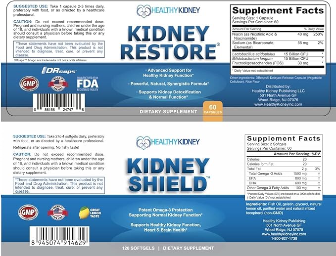 Kidney Restore & Kidney Shield 4-Pack Bundle Pills - Natural Kidney Support Supplement for Kidney Cleanse Detox & Repair - Comprehensive Renal & Kidney Health Supplement to Support Kidney Function