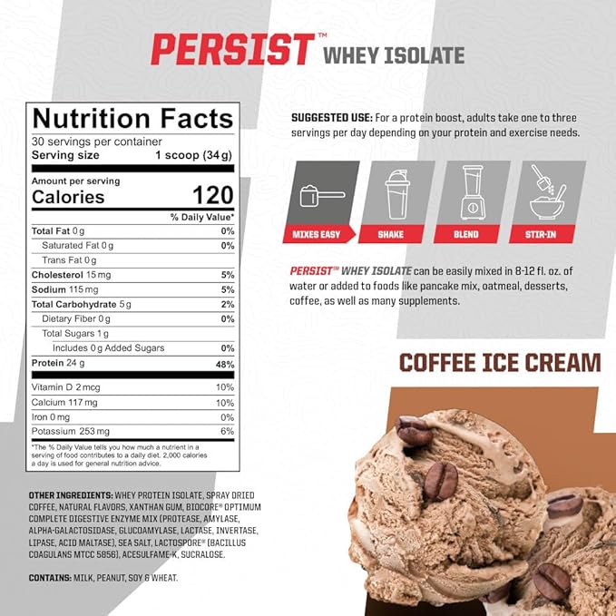 Undefined Nutrition Persist Whey Isolate by Brian Shaw - 24g Protein, 30 Servings – Supports Recovery, Strength & Performance - Gluten Free, Fast Absorbing (2.18lbs, Coffee Ice Cream)