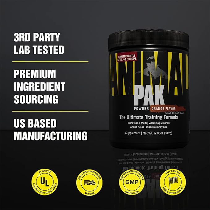 Animal Pak – Convenient All-in-One Vitamin & Supplement Powder – Zinc, Vitamins C, B, D, Amino Acids and More – Sports Nutrition Performance Multivitamin for Women & Men – 44 Scoops, Orange Crushed