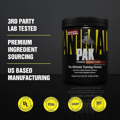 Animal Pak – Convenient All-in-One Vitamin & Supplement Powder – Zinc, Vitamins C, B, D, Amino Acids and More – Sports Nutrition Performance Multivitamin for Women & Men – 44 Scoops, Orange Crushed