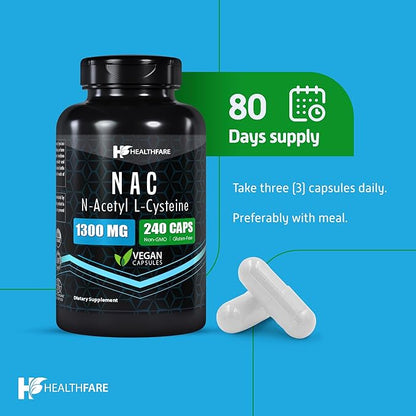 N-Acetyl L-Cysteine (NAC) | 1300mg | 240 Capsules | Traditional Herb Supplement for Prostate and Urinary Health