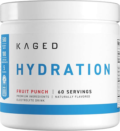 Kaged Electrolyte Hydration Powder | Hydracharge Fruit Punch | Sports Drink for Men and Women | Pre, Post, Intra Workout Supplement | 60 Servings
