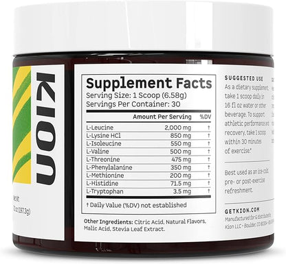 Kion Aminos Essential Amino Acids Supplement - Amino Acid Powder, Amino Energy Powder, Essential Energy Without Caffeine, Essential Amino Acids, BCAA EAA - 30 Servings, Cool Lime