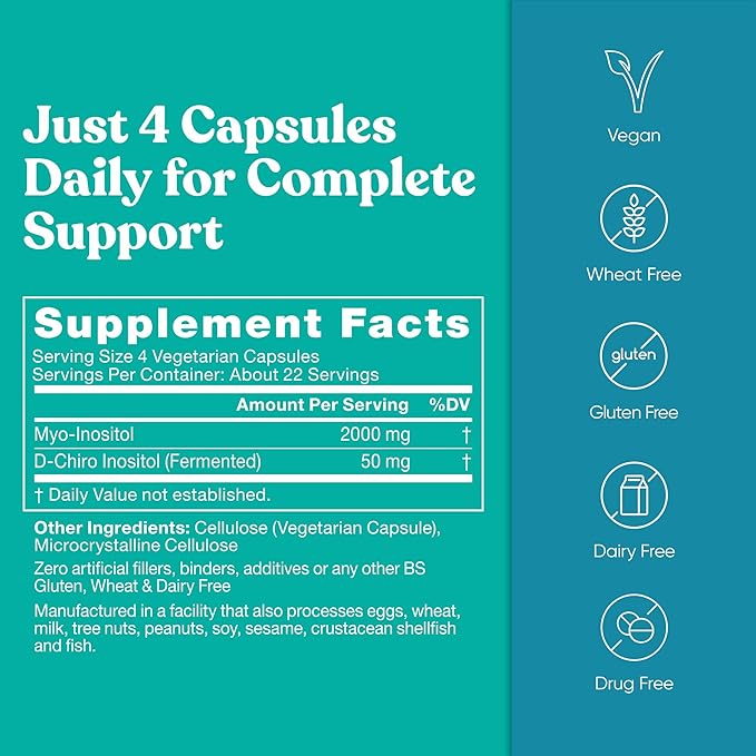 Regulate Cycle Support – Hormone Balance for Women at Optimal 40:1 Myo-Inositol & D-Chiro Inositol – PCOS Supplement for Period Consistency, Menstrual & Ovulation Support – 90 Vegan Capsules