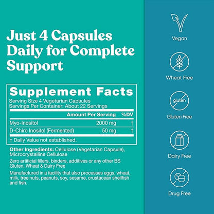 Regulate Cycle Support – Hormone Balance for Women at Optimal 40:1 Myo-Inositol & D-Chiro Inositol – PCOS Supplement for Period Consistency, Menstrual & Ovulation Support – 90 Vegan Capsules