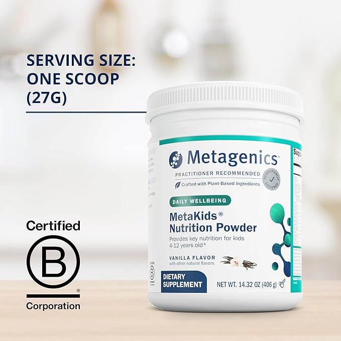 Metagenics MetaKids Nutrition Powder - Kids Multivitamin Powder - with Prebiotics, DHA, Protein & Amino Acids - Complete Protein - Non-GMO & Gluten Free - Vanilla - 13.33 oz