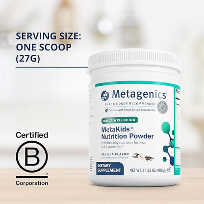 Metagenics MetaKids Nutrition Powder - Kids Multivitamin Powder - with Prebiotics, DHA, Protein & Amino Acids - Complete Protein - Non-GMO & Gluten Free - Vanilla - 13.33 oz