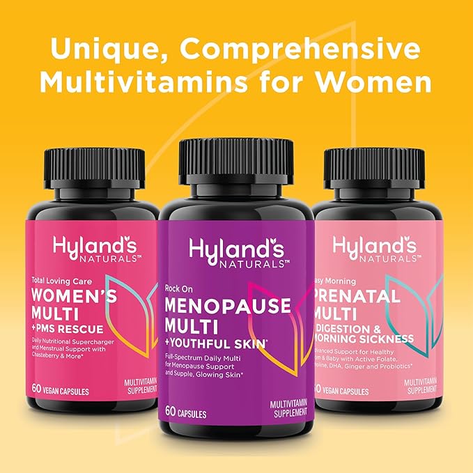 Hyland's Rock On Menopause + Youthful Skin Care Multivitamin for Women with Immune Support - 60 Capsules - Menopause Relief for Women with Biotin, Collagen, and Red Clover (Pack of 2)
