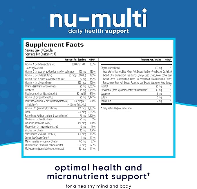 NuEthix Formulations Nu-Multi Foundational Micronutrient Support Dietary Supplement, 90 Capsules