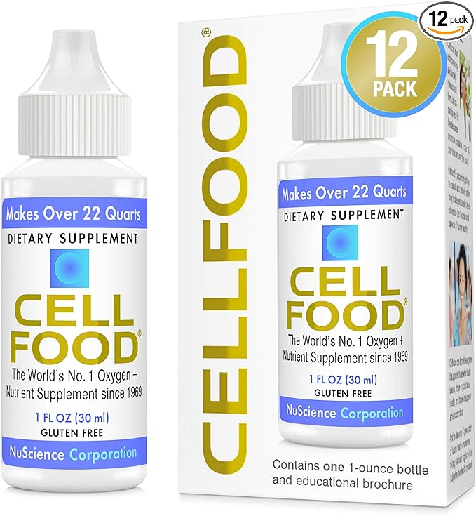 Cellfood Liquid Concentrate - 1 fl oz, 12 Pack - Oxygen + Nutrient Supplement - Supports Immune System, Energy, Endurance, Hydration & Overall Health - Gluten Free, Non-GMO, Kosher - Makes 22+ Quarts