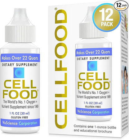 Cellfood Liquid Concentrate - 1 fl oz, 12 Pack - Oxygen + Nutrient Supplement - Supports Immune System, Energy, Endurance, Hydration & Overall Health - Gluten Free, Non-GMO, Kosher - Makes 22+ Quarts