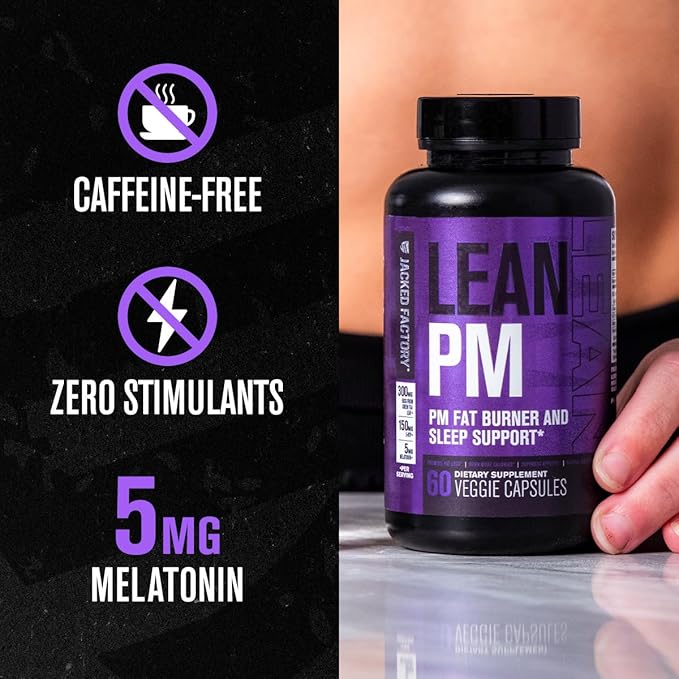 Jacked Factory Lean PM Night Time Fat Burner, Sleep Aid Supplement, & Appetite Suppressant for Men and Women - 60 Stimulant-Free Veggie Weight Loss Diet Pills