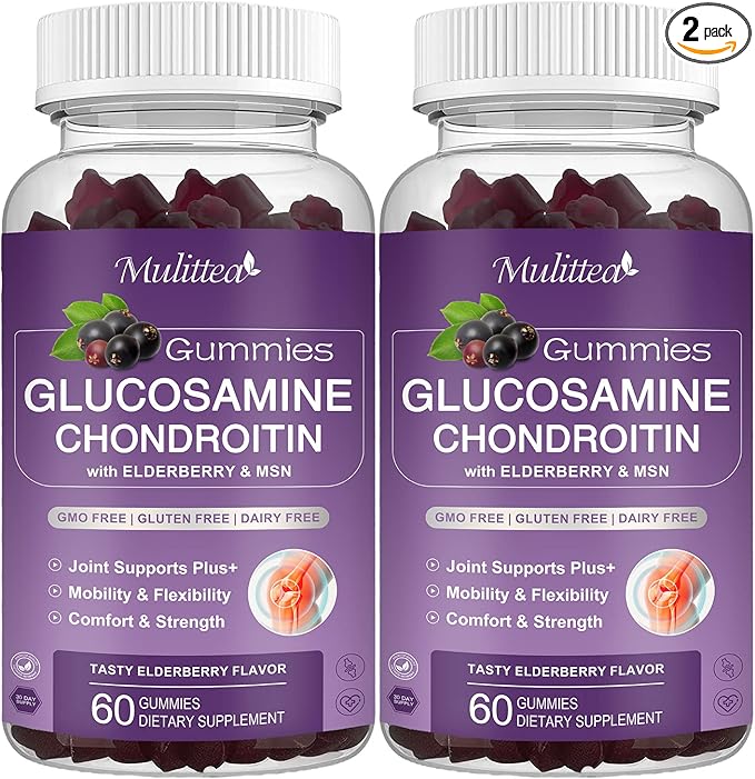 Glucosamine Chondroitin Gummies - Extra Strength Joint Support Supplement with MSM & Elderberry for Natural Joint, Antioxidant Immune Support for Adults, Men & Women-(2 Pack)