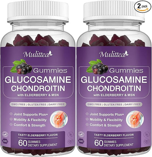 Glucosamine Chondroitin Gummies - Extra Strength Joint Support Supplement with MSM & Elderberry for Natural Joint, Antioxidant Immune Support for Adults, Men & Women-(2 Pack)