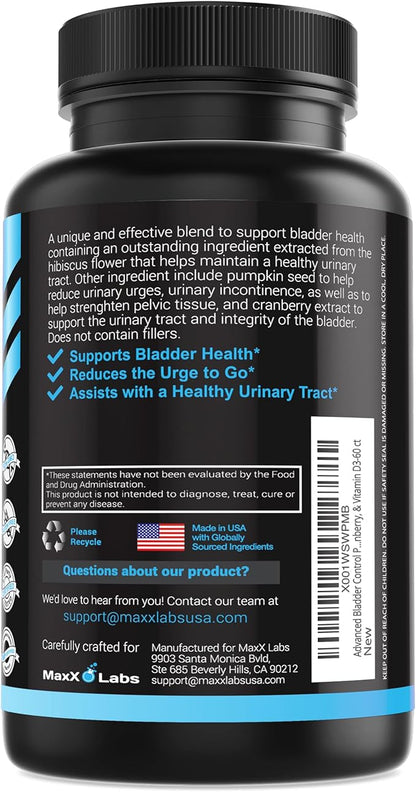 Advanced Bladder Control Supplements for Women & Men - Supports Urinary Tract Health - Helps Overactive Bladder & Urinary Tract Infection - Cranberry Pills w/Pumpkin Seed Oil Extract