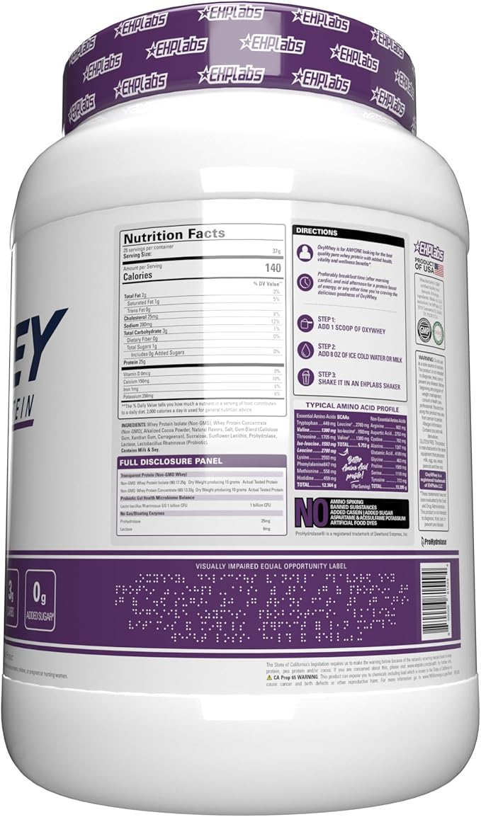 EHP Labs OxyWhey Whey Protein Isolate Powder - 25g of Whey Isolate Protein Powder, Meal Replacement Shake, Sugar Free Protein Powder - 25 Serves (Delicious Chocolate)