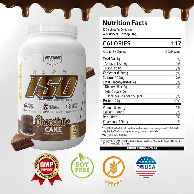ISO, Low Carb 100% Whey Protein Isolate Powder, 25 Grams Per Serving, Helps Support Muscle Growth, Low Sugar and Gluten Free (Chocolate Cake, 2 lb)