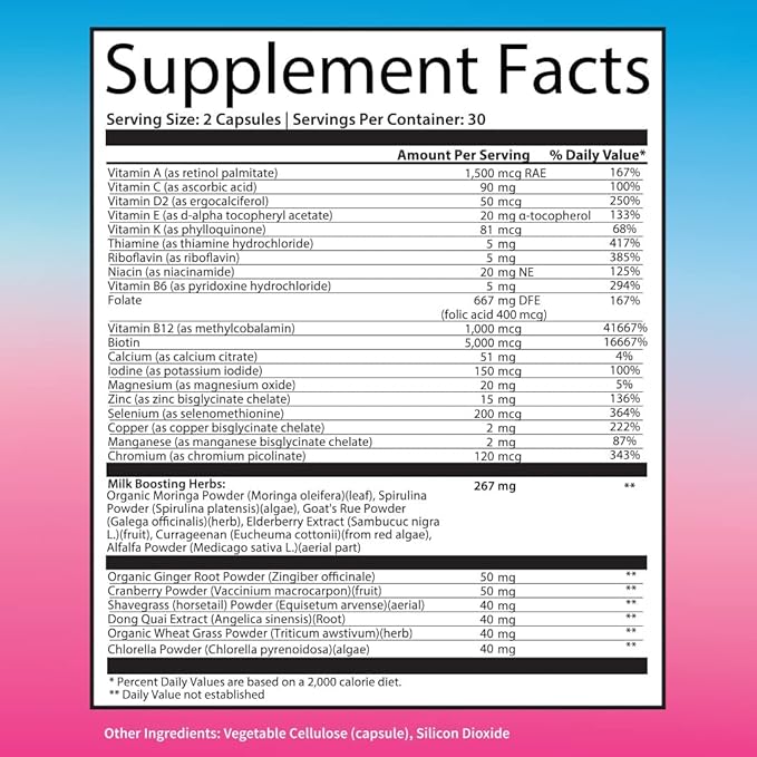 Postnatal Vitamins for Breastfeeding Moms - Lactation Supplement with Organic Herbs, Minerals, Nutrients for New Mothers and Baby - Postpartum Pills for Energy and Mood, Non GMO, Vegan, 60 Capsules