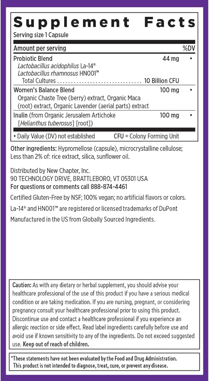 New Chapter Probiotics for Women - 60 ct (2 Month Supply), Women's Daily Probiotic with Prebiotics and Probiotics + 100% Vegan + Soy Free + Non-GMO