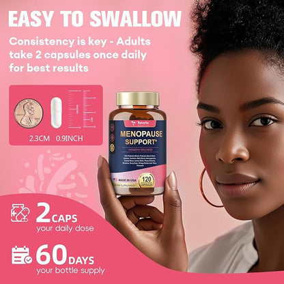 Menopause Supplements for Women, Multibenefit & Complete Black Cohosh for Hot Flashes, Night Sweats & Hormone Balance for Women, with Probiotics, DIM, Vitex, Dong Quai, Red Clover and More, 120 Caps