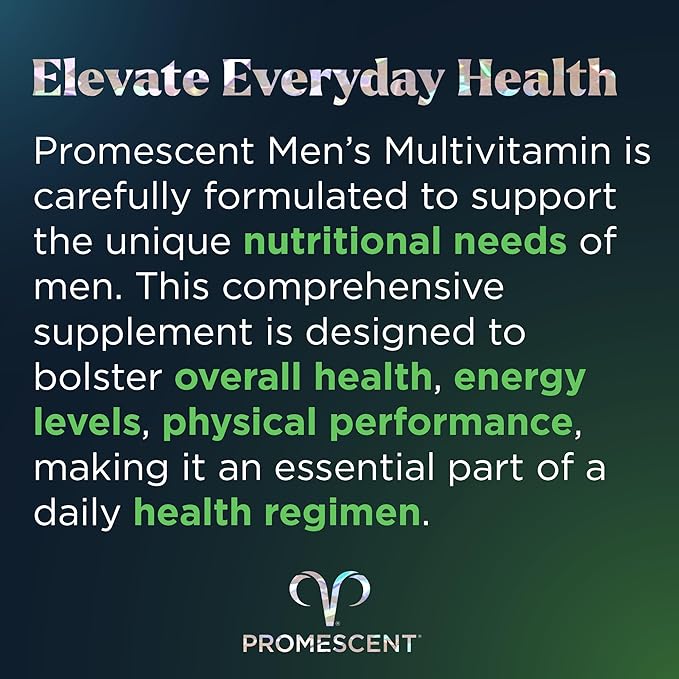Promescent Multivitamin for Men, Vitamin B12, Vitamin C, Vitamin D3, KSM-66 Ashwagandha, Quality Mens Multivitamins, Multi Vitamins for Adults, Daily Mens Multivitamin, Iron Supplement, 30 Day Supply