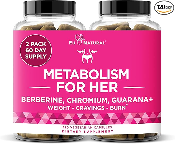Metabolism for Her - Weight Loss Pills for Women - Appetite Suppressant, Fat Burner, Metabolism Booster - Combat Cravings & Lose Belly Fat - Berberine, Chromium Picolinate & Guarana - 120 Veg Capsules