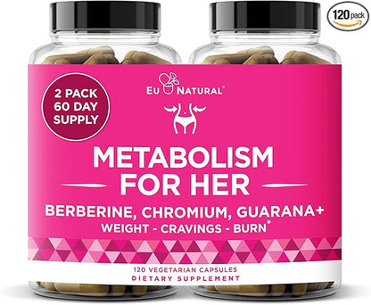 Metabolism for Her - Weight Loss Pills for Women - Appetite Suppressant, Fat Burner, Metabolism Booster - Combat Cravings & Lose Belly Fat - Berberine, Chromium Picolinate & Guarana - 120 Veg Capsules