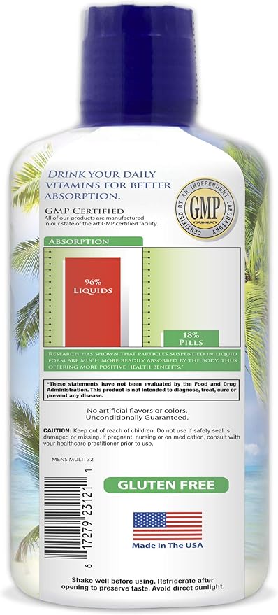 Premium Liquid Multivitamin for Men | Sugar Free Men’s Multi-Vitamin | 100+ Vitamins, Minerals & Amino Acids to Support Muscle, Heart, Brain Health & Energy | 98% Absorption Rate | Non-GMO | 32 Serv