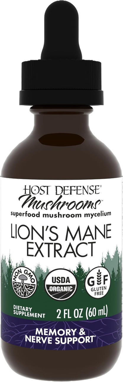Host Defense Lion's Mane Extract - Brain Health Support Supplement - Mushroom Supplement to Support Focus & Memory Function - Immune & Nervous System Support Supplement - 2 fl oz (60 Servings)*