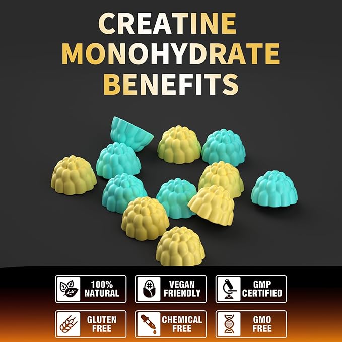 Creatine Monohydrate Gummies for Men & Women-5g of Creatine Monohydrate per Serving - Sugar Free,Vegan,Blueberry Pineapple Flavor, 120 Count