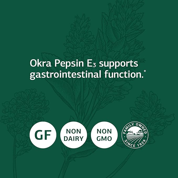 Standard Process Okra Pepsin E3 - Whole Food Digestion and Digestive Health, Cholesterol, Bowel and Bowel Cleanse with Pepsin, Alfalfa, Spanish Moss, Buckwheat and Okra - Gluten Free - 150 Capsules
