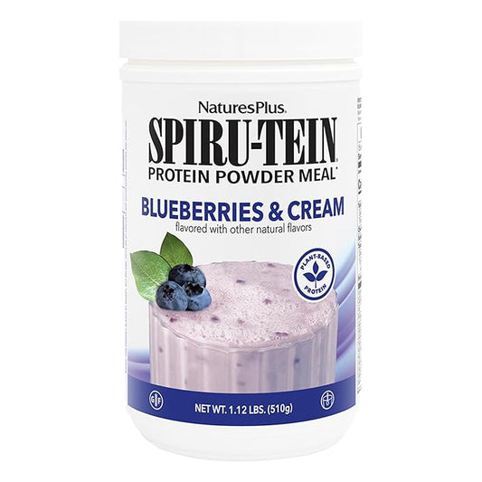 NaturesPlus SPIRU-TEIN, Blueberries & Cream - 1.12 lb - Plant-Based Protein Powder - Vitamins & Minerals for Energy - Vegetarian, Gluten Free - 15 Servings