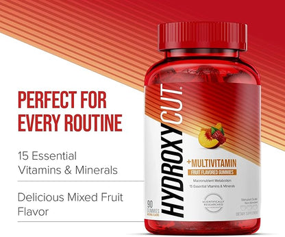 Hydroxycut Gummies - 99% Caffeine Free - Metabolize Carbs, Proteins & Fats - Includes 15 Essential Vitamins & Minerals - for Women & Men
