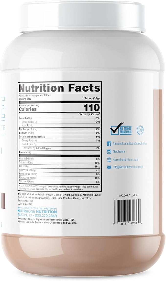NutraOne IsolateOne Whey Isolate Protein Powder 100% Pure Whey Isolate Powder (Gourmet Chocolate - 2 lbs)
