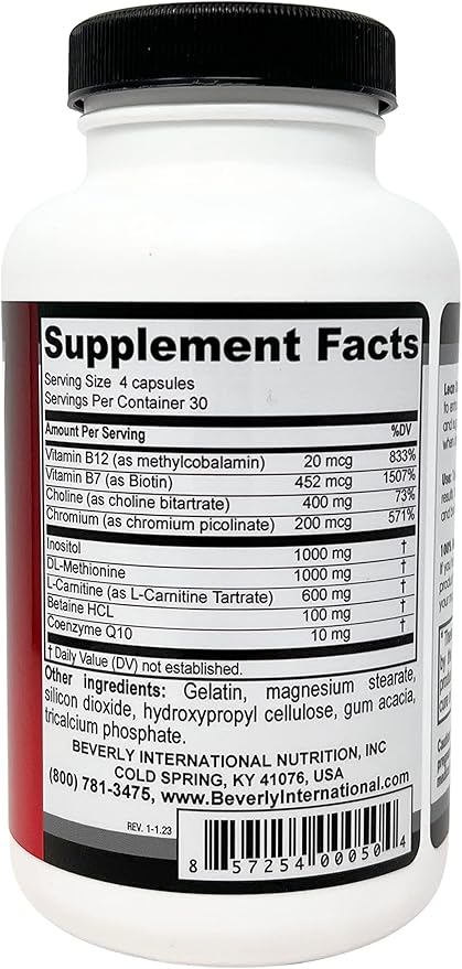 Beverly International Lean Out 120 caps. Fat Burner with Metabolic Support. Lipotropics. Choline, Carnitine, Chromium. Stimulant-Free Belly Fat Burner. Get Leaner. Use AM & PM, Stackable Diet Pills.