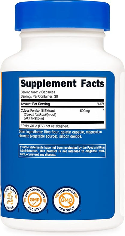 Nutricost Coleus Forskohlii 500mg Serving - Maximum Strength Formula 60 Caps (2 Bottles)