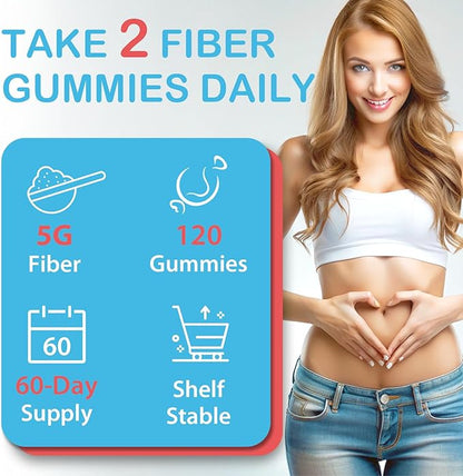Fiber Gummies for Adults, Fiber Gummies for Women & Men, Fiber Gummies for Regularity, Digestion & Gut Health, 5 Prebiotics Complex, Inulin, Fos, Chicory Root - Fiber 5g, Sugar Free, 5 Packs