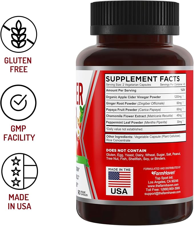 Apple Cider Vinegar Capsules With Ginger, Papaya & Chamomile | 1390mg | Improves Digestion, Energy, Immunity | Soothes Gas & Bloating Issues | Like With Mother | Non-GMO & 100% Natural | 90 Capsules